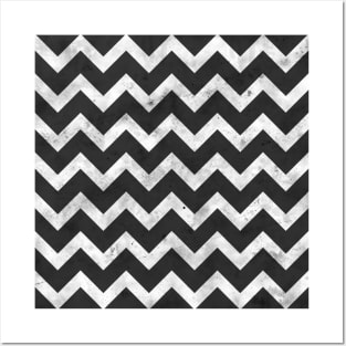 Simple black white chevron pattern lines retro vintage distressed Posters and Art